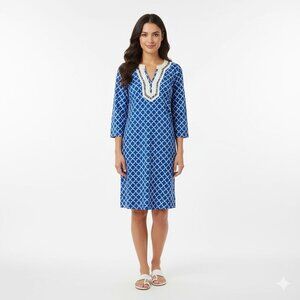 Pappagallo A-line Cotton Dress Blue and White Geometric Pattern Size 8